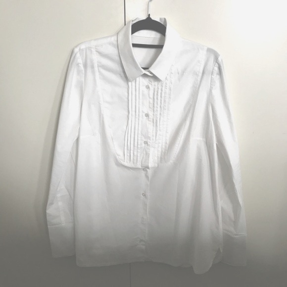 (Unknown) Size 12 White Tuxedo Knife Pleat Cotton Full Cuff Gold Button Shirt - Picture 9 of 15